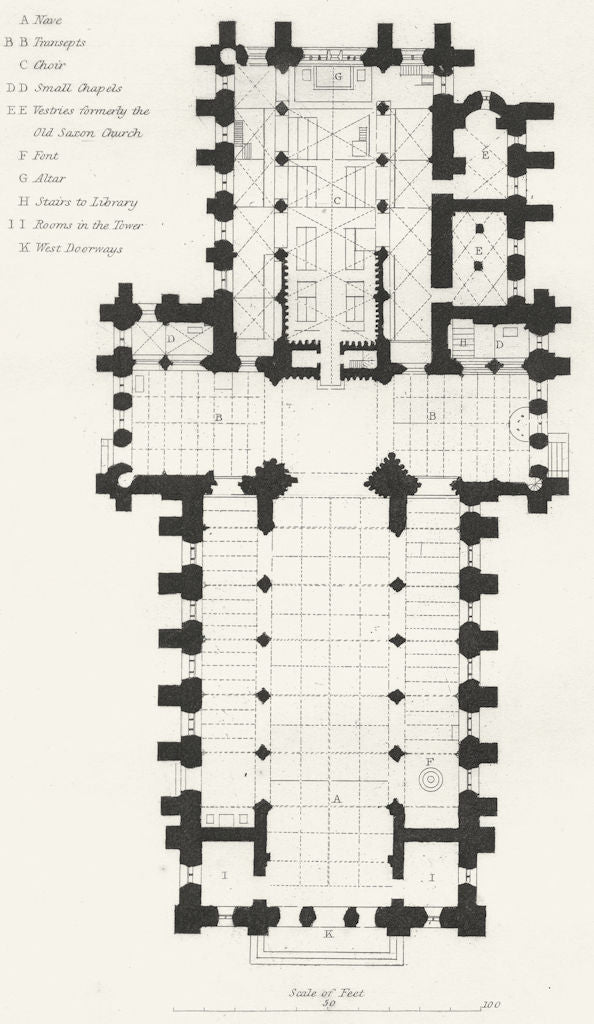 YORKS. Plan Ripon Cathedral 1836 old antique vintage print picture